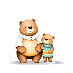Adorable Bear Family Father and Cub Illustration
