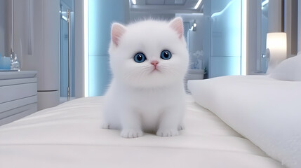 4kquality.White Cat.Full Body Shot .Cute atmosphere