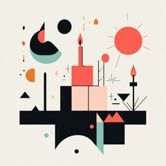 Obraz premium Abstract Geometric Composition Featuring Candles and Sun