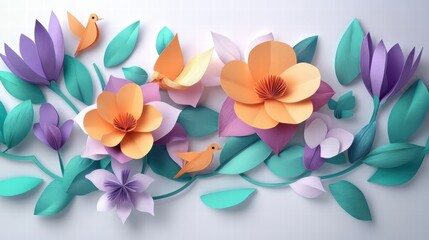 Obraz premium Creating a Paper Craft Art Flower Cascade Blush Magnolias in a Whimsical Garden Setting