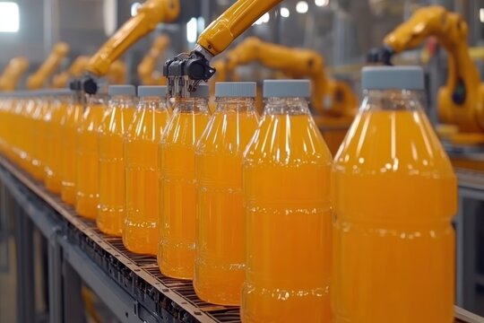 Robotic juice bottling line, factory automation