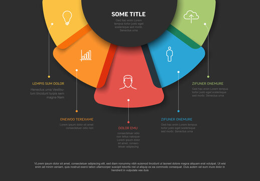 Infographic template with five color element options on top fan infochart scheme diagram