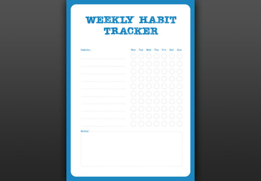 Weekly Habit Tracker minimalist layout Template with blue border