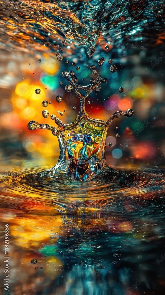Poster liquid splashing action abstract surreal scene colorful background dynamic environment artistic view