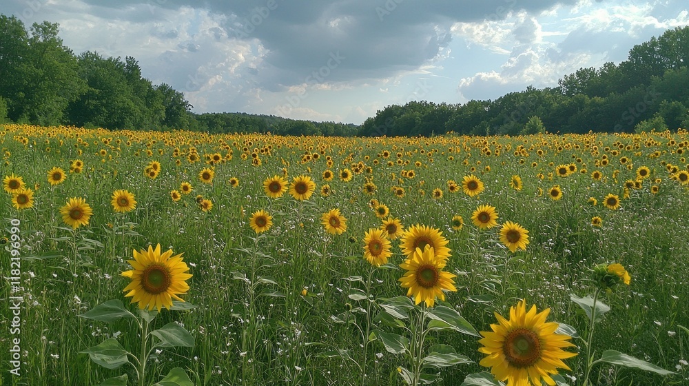 Aufkleber a stunning display of vibrant sunflowers fills the expansive field, swaying gracefully in the wind. 