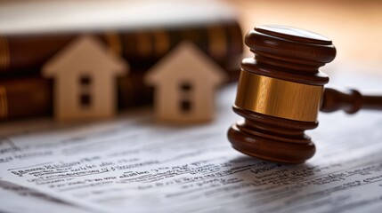 Real Estate Law: Gavel, Documents, and Miniature Houses