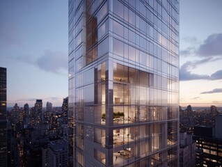 Fototapeta premium Captivating night view of modern architectural high-rise buildings in urban skyline showcasing bold contemporary design and innovative structures