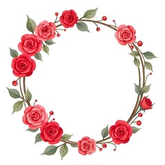 Red Rose Wreath Frame Floral Circle Wedding Invitation Botanical Romantic