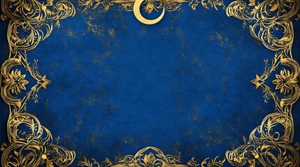 Elegant Blue Background with Gold Ornate Frame