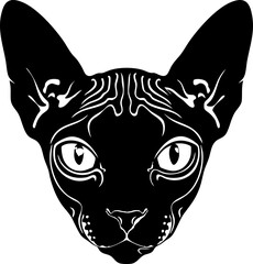 Devon Rex Sphynx cat | Realistic cat face vector | Minimalist silhouette | Bold, clean lines | Detailed Feline face illustration | High-contrast black on white | Simplified SVG