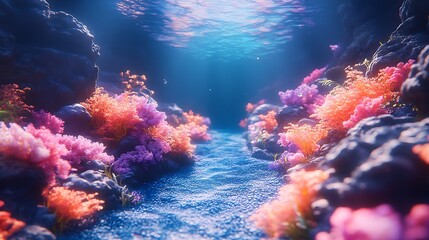 Fototapeta premium Vibrant Coral Reef Underwater Pathway Scene
