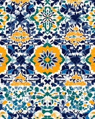 Abstract Mosaic Tile Pattern Design Featuring Blue Yellow And Green Hues