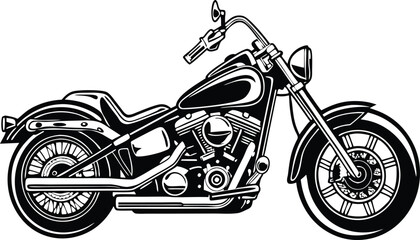 Classic Chopper Motorcycle Black and White Design Illustration