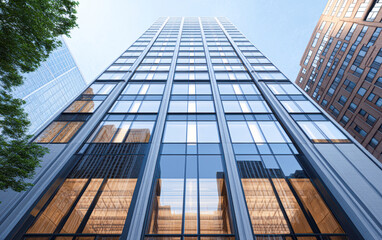 Fototapeta premium A tall building with many windows and a tree in front of it
