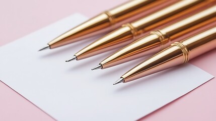 Three Rose Gold Pens Resting on White Paper
