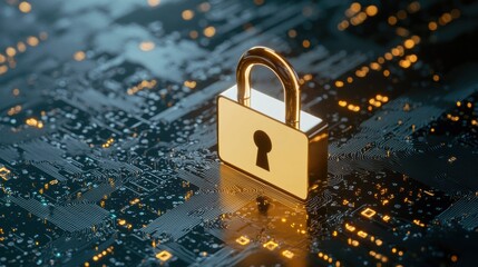 Glowing lock icon surrounded by intricate encrypted patterns, representing secure online access, data protection, and digital safety