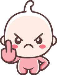  T-Shirts Graphic design | Cute Angry  kawaii cartoon characters Show middle finger Vector isolated on White Background 