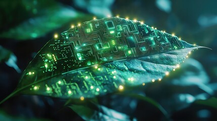 Glowing Circuit Board Leaf Technology