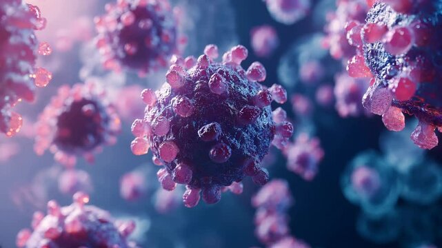 Detailed visualization reveals unique characteristics of virus cells, highlighting their complex structures and surface features.