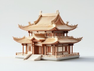 Obraz premium Exploring traditional chinese pagoda architecture cultural heritage 3d model minimalist design close-up viewpoint
