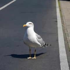 Obraz premium A seagull strolls along the street
