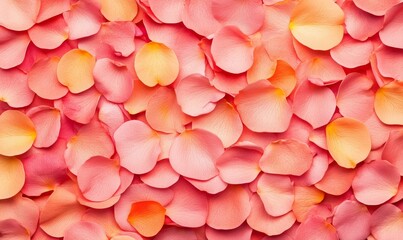 Close-up of pink and peach rose petals forming a textured floral background, perfect for romantic or decorative themes.