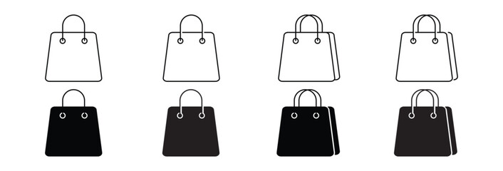 Shopping bag icon in thin line and flat style on white background. Online shop, E-commerce, paper bag symbol for apps and websites. Vector illustration