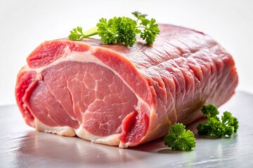 Surreal Floating Raw Pork Loin Joint Isolated on White Background - Gourmet Meat Photography