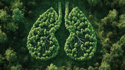 Lush green forest shaped like human lungs