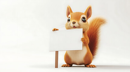 A cute cartoon squirrel holding a blank sign, ready for a message.