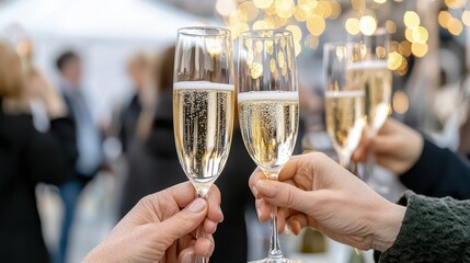 Celebration of hope a futuristic farewell party goodbye 2024 and hello 2025 with champagne glasses held high