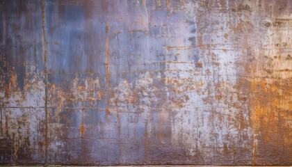 Naklejka premium weathered industrial metal surface with rust stains and scratches, abstract texture with orange and blue tones for grunge design background