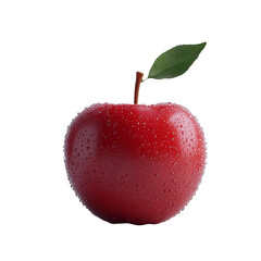 A Single Red Apple with Water Droplets and a Green Leaf