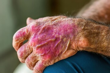 Elderly Mans Hand Showing Extensive Veins and Redness