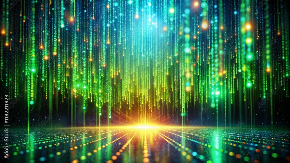 Poster surreal matrix: binary code rain in a digital world - stock photo