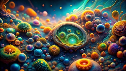 Surreal Microscopic Bacterial Abstract Background - Vibrant Colorful Microorganism Art