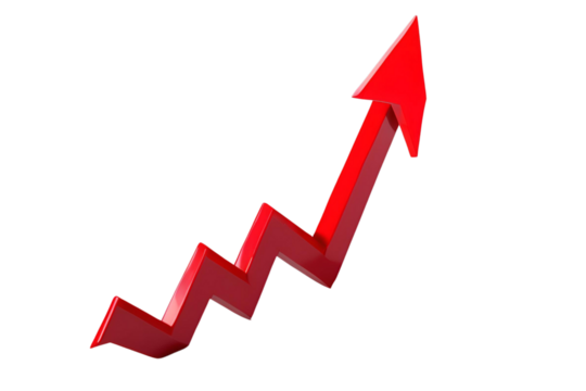 Sharp Red Rising Arrow on Transparent Background – Financial Growth Concept on white background