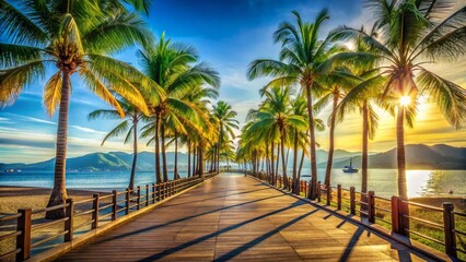 Naklejka premium Surreal Palms & Beach Boardwalk, Subic Bay, Philippines: Sunny Day