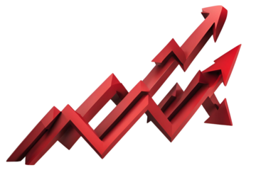 Dynamic Red Upward Arrow Graph Representing a Strong Rising Trend – Isolated Cutout Design