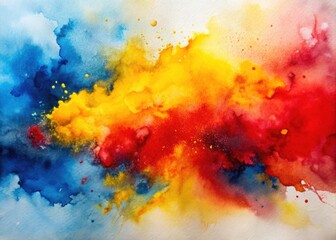 Obraz premium Bold color splashes define this abstract watercolor, its red, yellow, and blue hues forming a vibrant, textured backdrop.