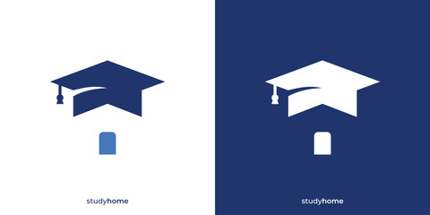 Study Home Logo. College, Graduate cap, Campus, Architectural School Logo Design Template.
