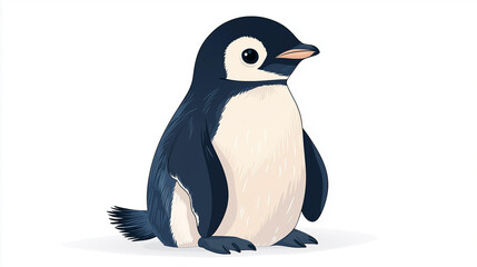 Obraz premium A minimalist cartoon penguin, simple and muted tones, sitting calmly on a white background