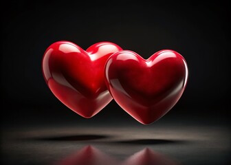 Obraz premium Surreal Red Hearts on Black Background - Abstract Love Concept Stock Photo