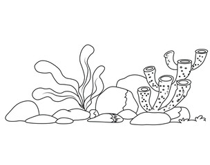 Cute cartoon hand drawn vector underwater world coloring page.