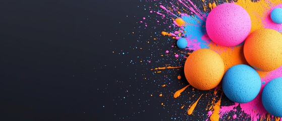 Fototapeta premium Vibrant Colorful Spheres with Paint Splatter on Dark Background
