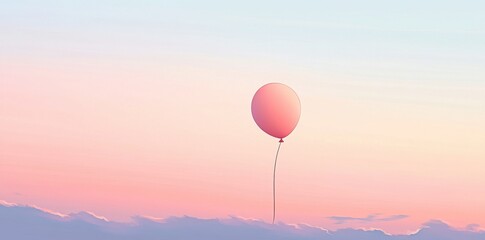 Fototapeta premium Pink Balloon Ascending Pastel Sunset Sky
