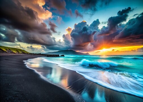 Surreal Seascape: Maronti Beach's Volcanic Sands and Ethereal Glow