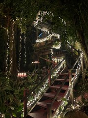 stairs decorated with lights