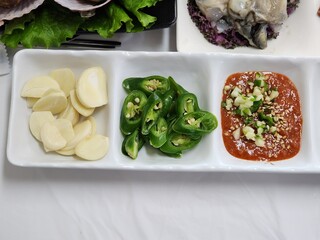 Korean food. Sliced ​​Cheongyang Pepper