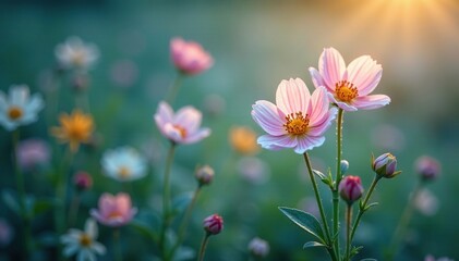 Fototapeta premium Softly glowing flowers among sage create an ethereal ambiance, mystical, sage